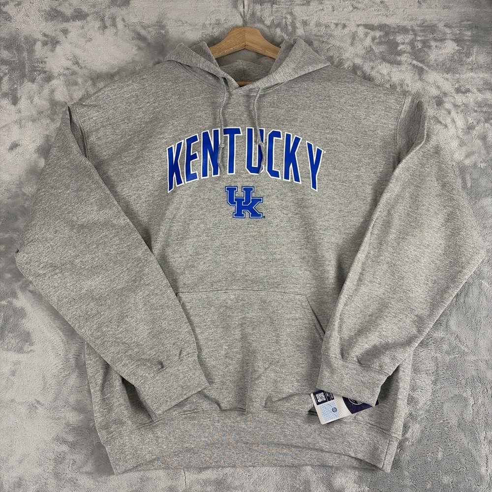 Kentucky Wildcats Pullover Hoodie Spellout Gray Logo Athletic Size Large NWT